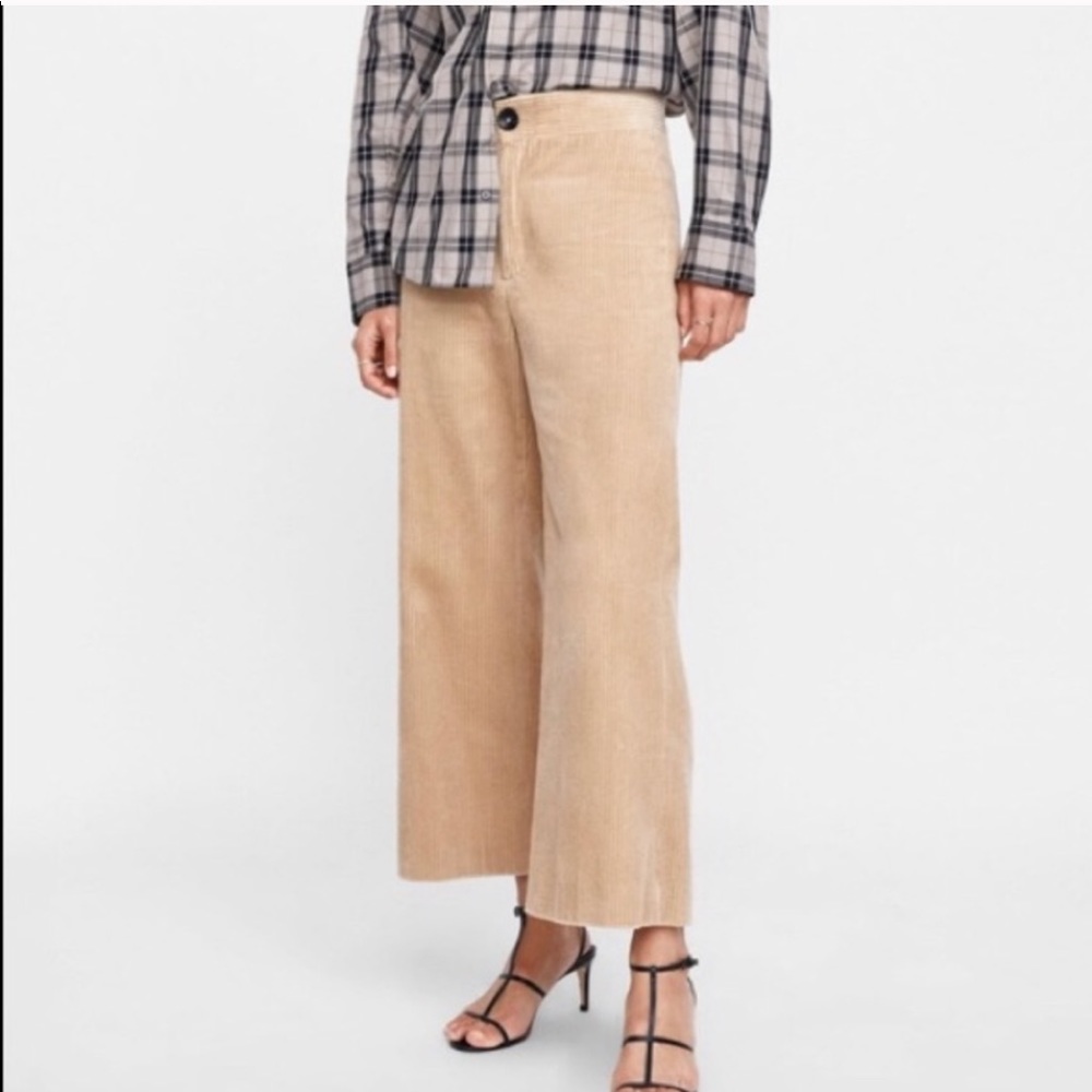 Beige Corduroy Cropped Culotte pants